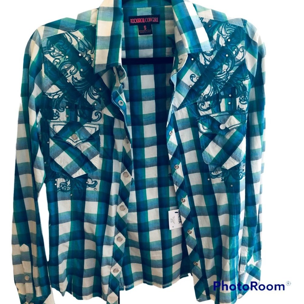NWT Size S Rock & Roll Cowgirl Western Embroidered Shirt